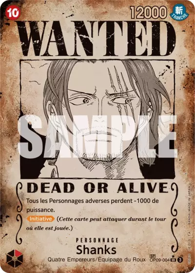 Carte One Piece Shanks Wanted OP09-004 SR Les Nouveaux Empereurs Neuf FR LorenZone