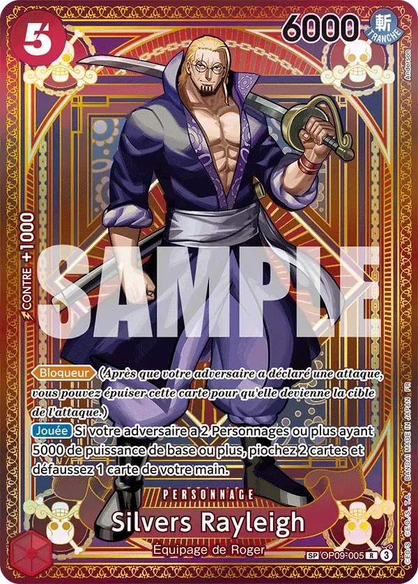 Carte One Piece Silvers Rayleigh - FR OP09-005 SPE Des Poings Vifs Comme l'Éclair Neuf FR LorenZone