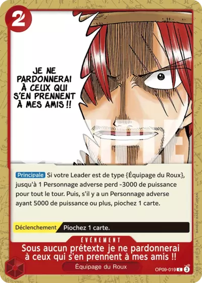 Carte One Piece Sous aucun prétexte je ne pardonnerai à ceux qui s'en prennent à mes amis !! OP09-019 C Les Nouveaux Empereurs Neuf FR LorenZone