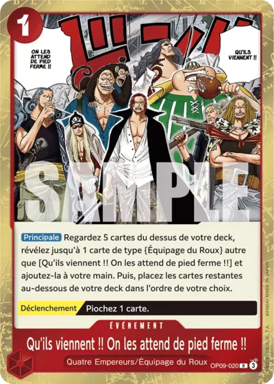 Carte One Piece Qu'ils viennent !! On les attend de pied ferme !! OP09-020 R Les Nouveaux Empereurs Neuf FR LorenZone
