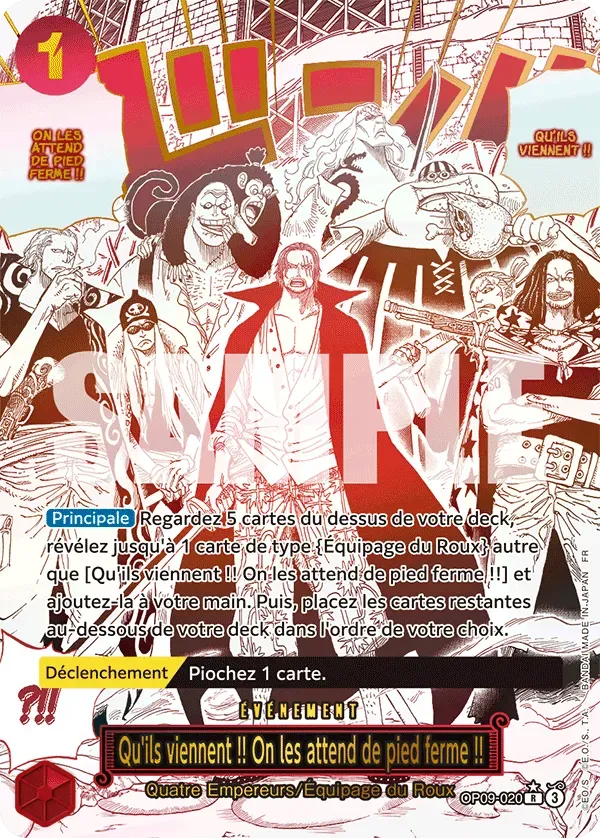 Carte One Piece Qu'ils viennent !! On les attend de pied ferme !! V2 - PRB02 - FR OP09-020 Rare Parallèle The Best Vol.2 Neuf FR LorenZone