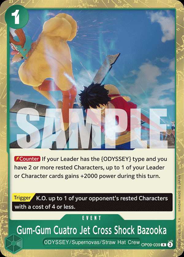 Carte One Piece Gum-Gum Cuatro Jet Cross Shock Bazooka OP09-039 R Emperors In The New World Neuf EN LorenZone