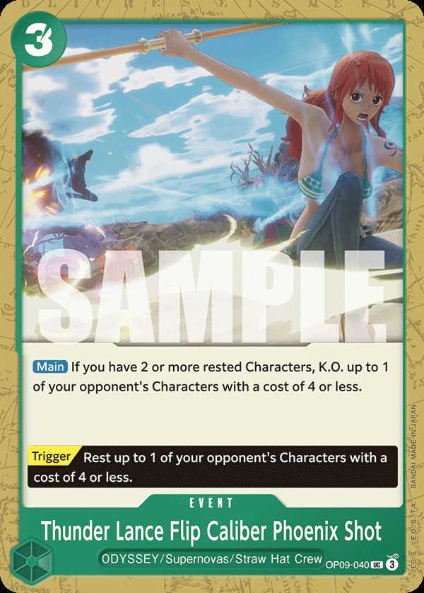 Carte One Piece Thunder Lance Flip Caliber Phoenix Shot OP09-040 UC Emperors In The New World Neuf EN LorenZone