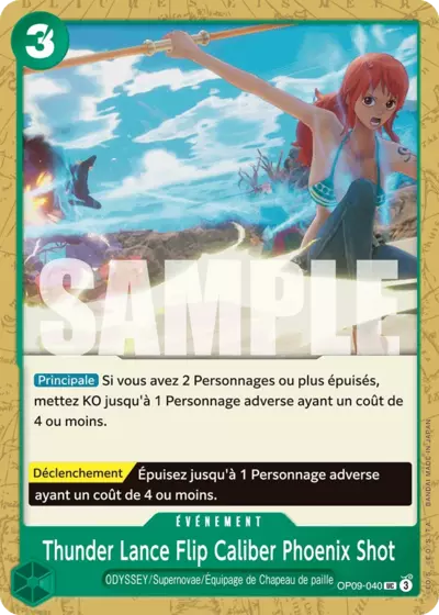 Carte One Piece Thunder Lance Flip Caliber Phoenix Shot OP09-040 UC Les Nouveaux Empereurs Neuf FR LorenZone