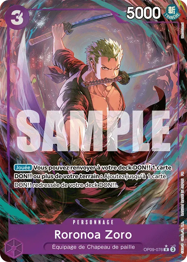 Carte One Piece Roronoa Zoro V2 - PRB02 - FR OP09-076 Rare Parallèle The Best Vol.2 Neuf FR LorenZone