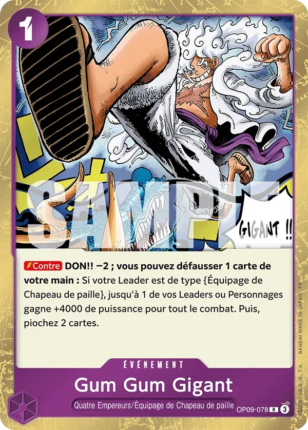 Carte One Piece Gum Gum Gigant V1 - PRB02 - FR OP09-078 Rare The Best Vol.2 Neuf FR LorenZone