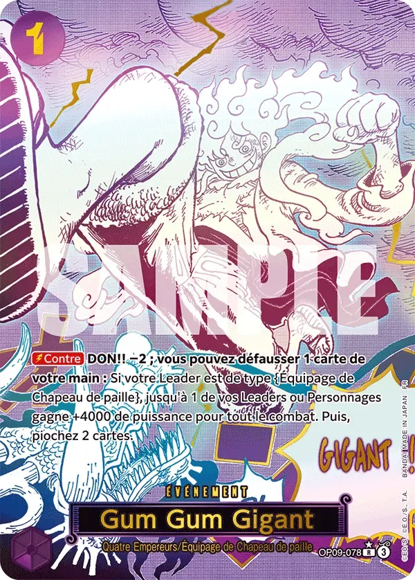 Carte One Piece Gum Gum Gigant V2 - PRB02 - FR OP09-078 Rare Parallèle The Best Vol.2 Neuf FR LorenZone