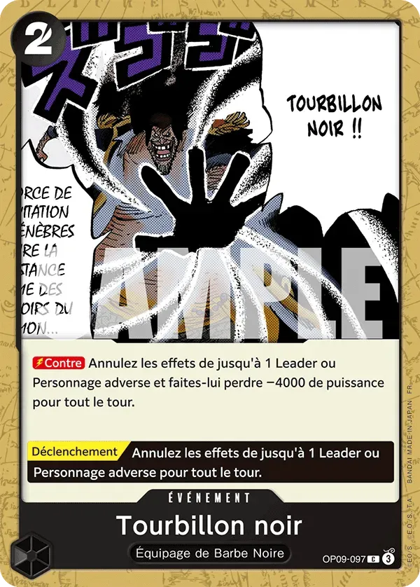 Carte One Piece Tourbillon noir V1 - PRB02 - FR OP09-097 Commune The Best Vol.2 Neuf FR LorenZone