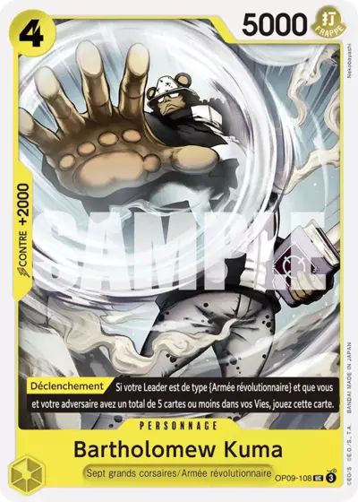 Carte One Piece Bartholomew Kuma OP09-108 UC Les Nouveaux Empereurs Neuf FR LorenZone