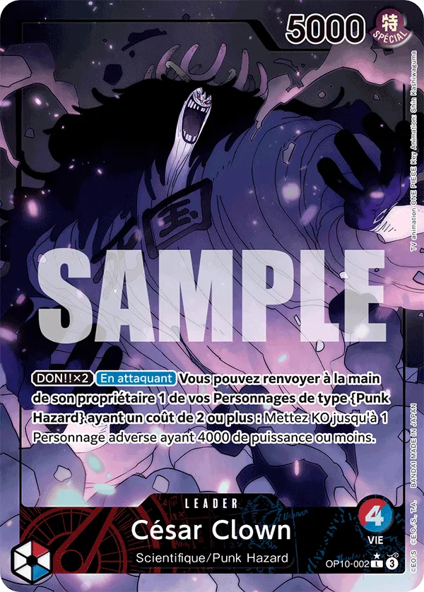 Carte One Piece Cesar Clown V2 - FR OP10-002 L-P Sang Royal Neuf FR LorenZone