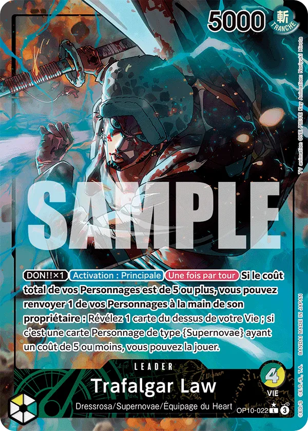 Carte One Piece Trafalgar Law V2 - FR OP10-022 L-P Sang Royal Neuf FR LorenZone