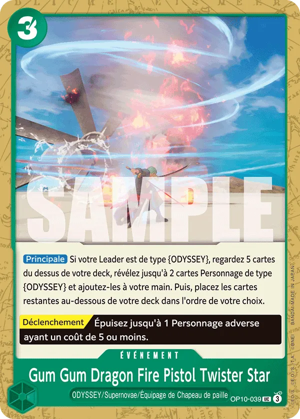 Carte One Piece Gum Gum Dragon Fire Pistol Twister Star - FR OP10-039 UC Sang Royal Neuf FR LorenZone