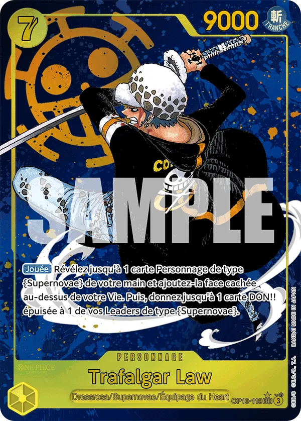 Carte One Piece Trafalgar Law V2 - FR OP10-119 SEC-P Sang Royal Neuf FR LorenZone