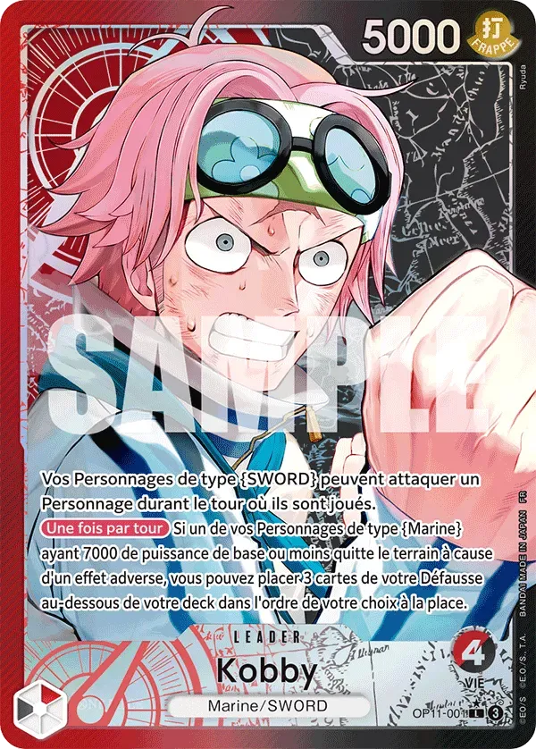Carte One Piece Koby V2 - FR OP11-001 L-P Des Poings Vifs Comme l'Éclair Neuf FR LorenZone