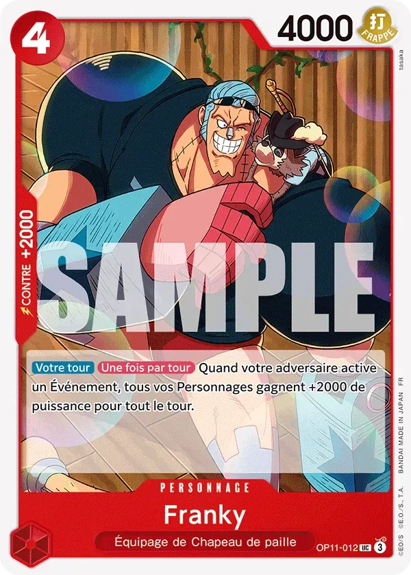 Carte One Piece Franky - FR OP11-012 UC Des Poings Vifs Comme l'Éclair Neuf FR LorenZone