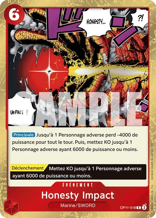 Carte One Piece Honesty Impact V1 - FR OP11-018 R Des Poings Vifs Comme l'Éclair Neuf FR LorenZone