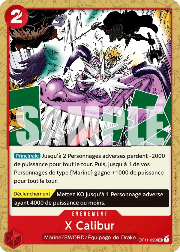 Carte One Piece X Calibur - FR OP11-020 UC Des Poings Vifs Comme l'Éclair Neuf FR LorenZone