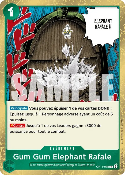 Carte One Piece Gum Gum Elephant Rafale - FR OP11-038 R Des Poings Vifs Comme l'Éclair Neuf FR LorenZone