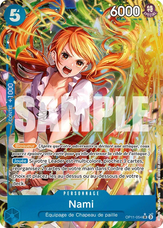 Carte One Piece Nami V2 - FR OP11-054 SR-P Des Poings Vifs Comme l'Éclair Neuf FR LorenZone