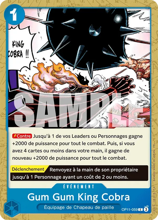 Carte One Piece Gum Gum King Cobra - FR OP11-059 CO Des Poings Vifs Comme l'Éclair Neuf FR LorenZone
