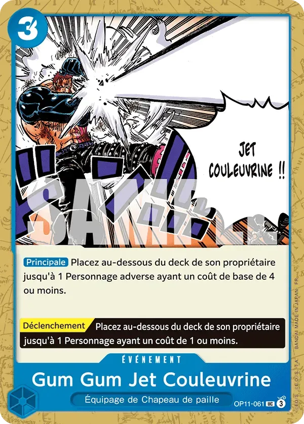 Carte One Piece Gum Gum Jet Couleuvrine - FR OP11-061 UC Des Poings Vifs Comme l'Éclair Neuf FR LorenZone