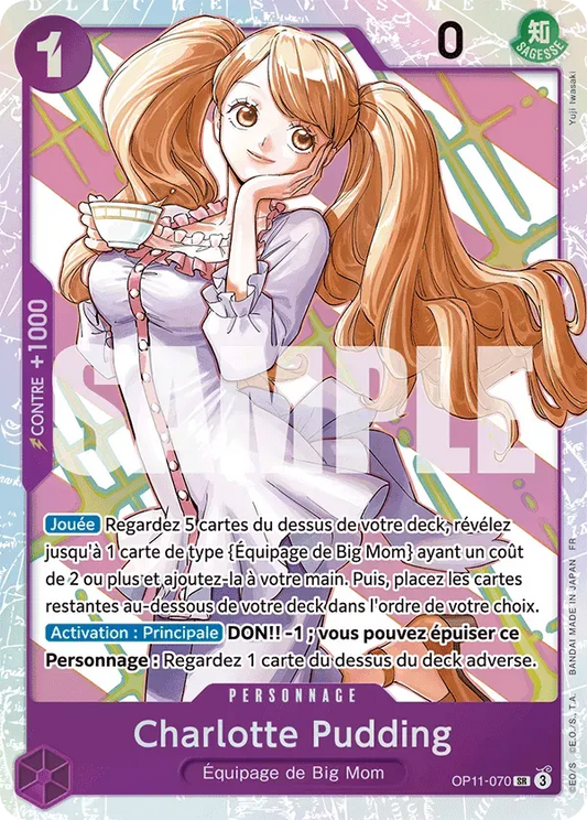 Carte One Piece Charlotte Pudding V1 - FR OP11-070 SR Des Poings Vifs Comme l'Éclair Neuf FR LorenZone