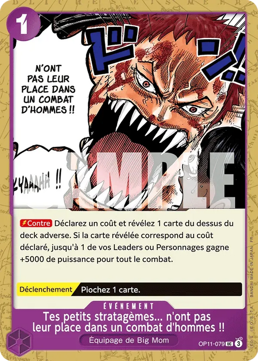 Carte One Piece Tes petits stratagèmes... n'ont pas leur place dans un combat d'hommes !! - FR OP11-079 UC Des Poings Vifs Comme l'Éclair Neuf FR LorenZone
