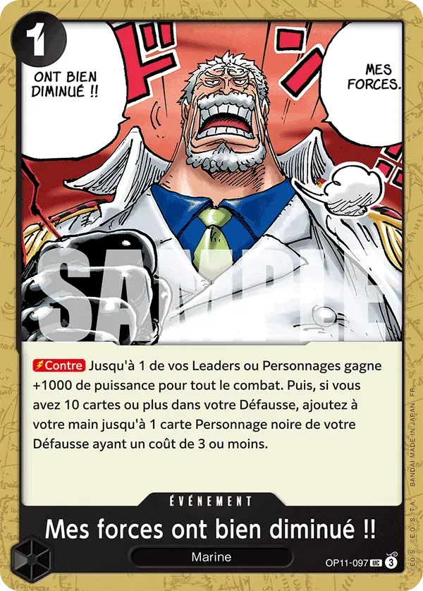 Carte One Piece Mes forces ont bien diminué !! - FR OP11-097 UC Des Poings Vifs Comme l'Éclair Neuf FR LorenZone
