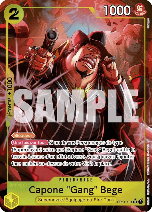 Carte One Piece Capone Gang Bege V2 - FR OP11-101 SR-P Des Poings Vifs Comme l'Éclair Neuf FR LorenZone