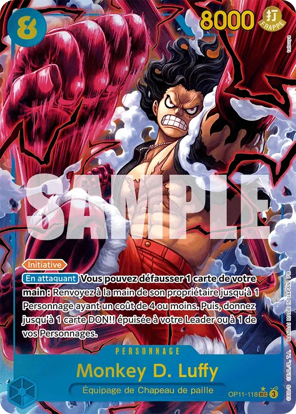 Carte One Piece Monkey D. Luffy V2 - FR OP11-118 SEC-P Des Poings Vifs Comme l'Éclair Neuf FR LorenZone