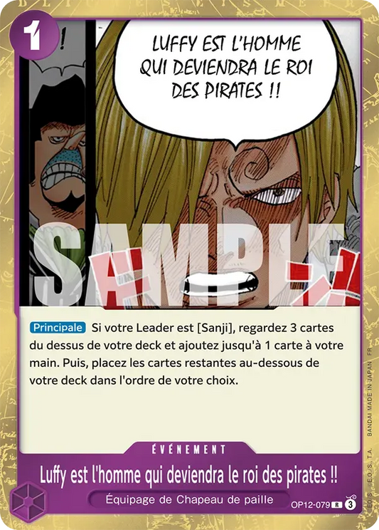 Carte One Piece Luffy est l'homme qui deviendra le roi des pirates !! - FR OP12-079 R L'héritage du Maître Neuf FR LorenZone