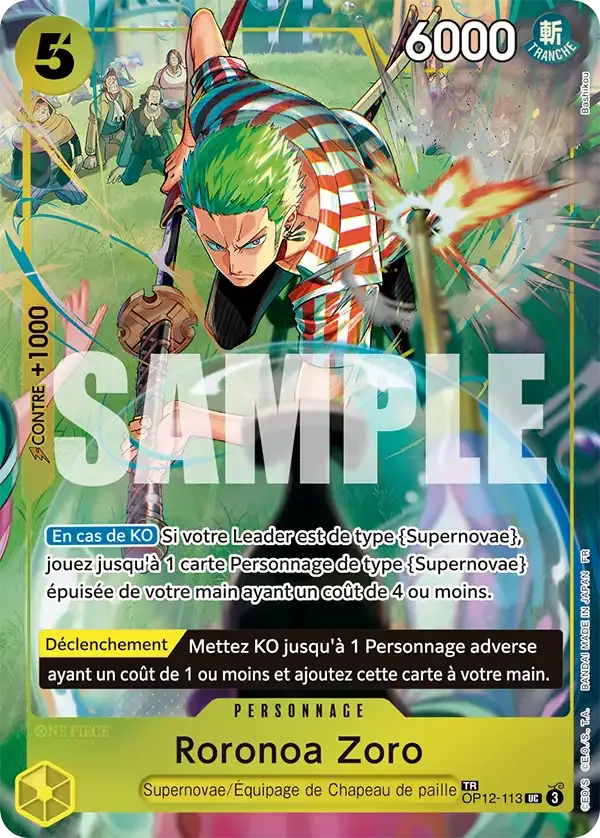 Carte One Piece Roronoa Zoro - FR OP12-113 T-R Les Sept de la mer d’Azur Neuf FR LorenZone