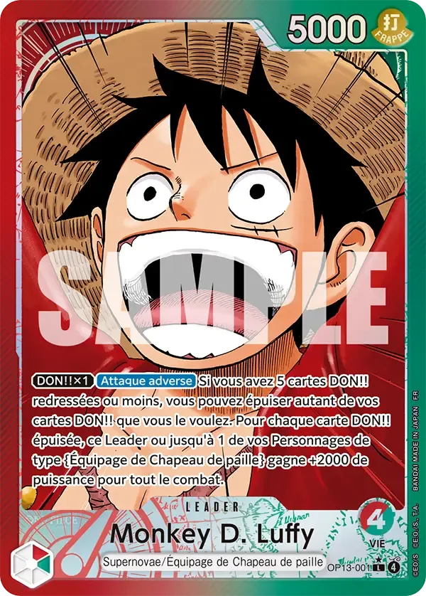 Carte One Piece Monkey D. Luffy V1 - FR OP13-001 L Successeurs Neuf FR LorenZone