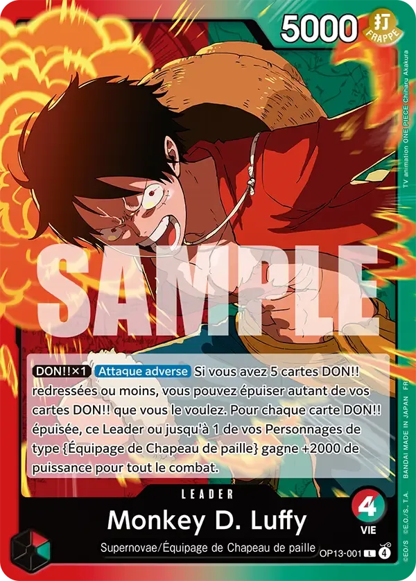 Carte One Piece Monkey D. Luffy V2 - FR OP13-001 L-P Successeurs Neuf FR LorenZone