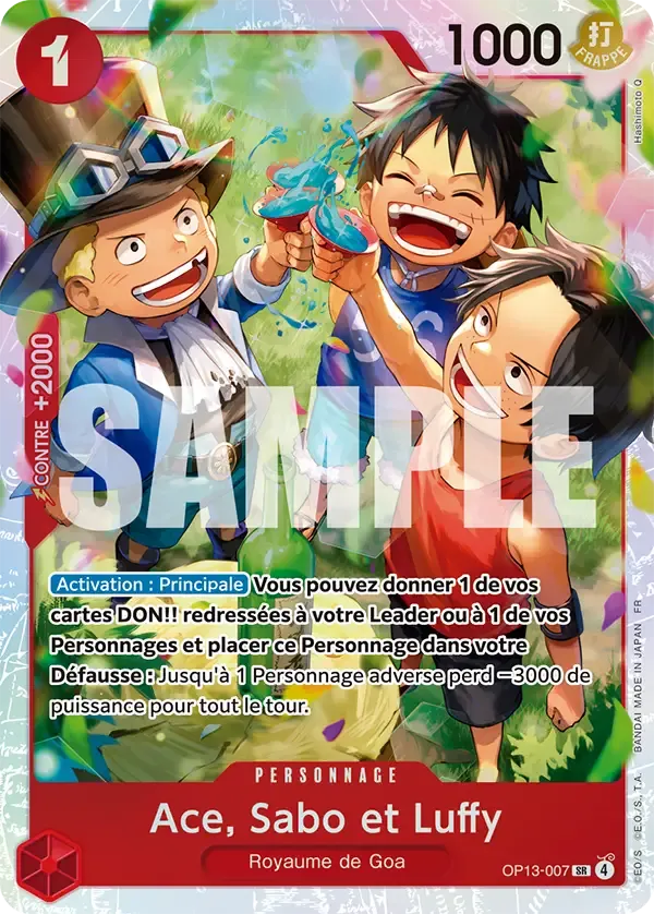Carte One Piece Ace, Sabo et Luffy V1 - FR OP13-007 SR Successeurs Neuf FR LorenZone