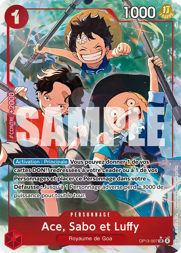 Carte One Piece Ace, Sabo et Luffy V2 - FR OP13-007 SR-P Successeurs Neuf FR LorenZone
