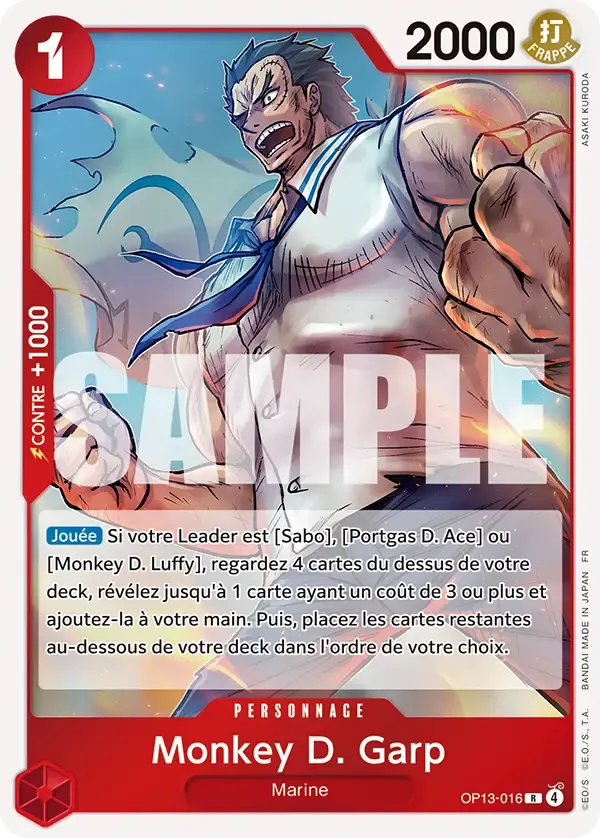 Carte One Piece Monkey D. Garp V1 - FR OP13-016 R Successeurs Neuf FR LorenZone
