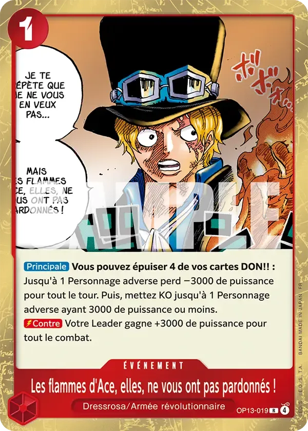 Carte One Piece Les flammes d'Ace, elles, ne vous ont pas pardonnés ! - FR OP13-019 R Successeurs Neuf FR LorenZone