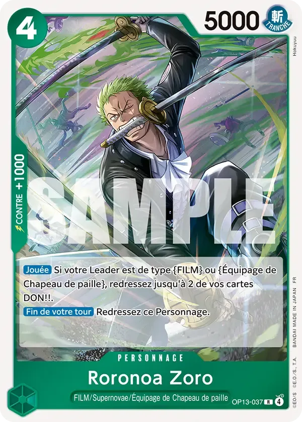 Carte One Piece Roronoa Zoro - FR OP13-037 R Successeurs Neuf FR LorenZone