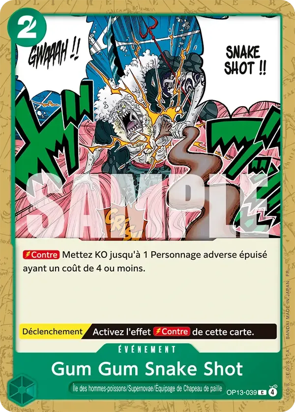 Carte One Piece Gum Gum Snake Shot - FR OP13-039 CO Successeurs Neuf FR LorenZone