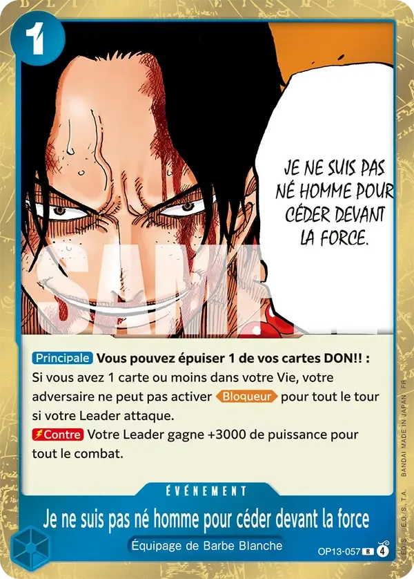 Carte One Piece Je ne suis pas né homme pour céder devant la force - FR OP13-057 R Successeurs Neuf FR LorenZone