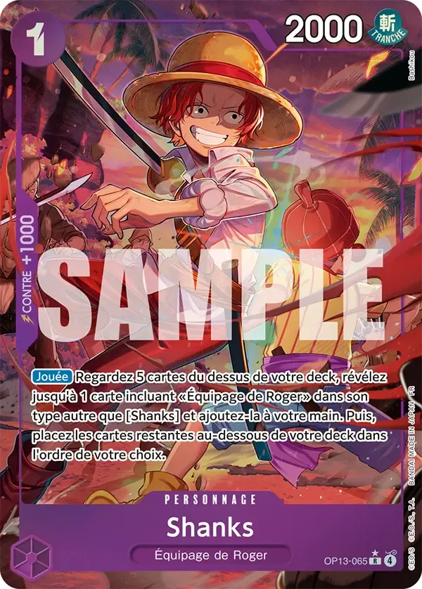 Carte One Piece Shanks V2 - FR OP13-065 R-P Successeurs Neuf FR LorenZone