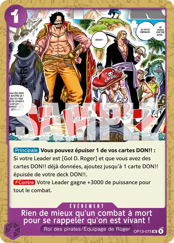 Carte One Piece Rien de mieux qu'un combat à mort pour se rappeler qu'on est vivant ! - FR OP13-075 UC Successeurs Neuf FR LorenZone