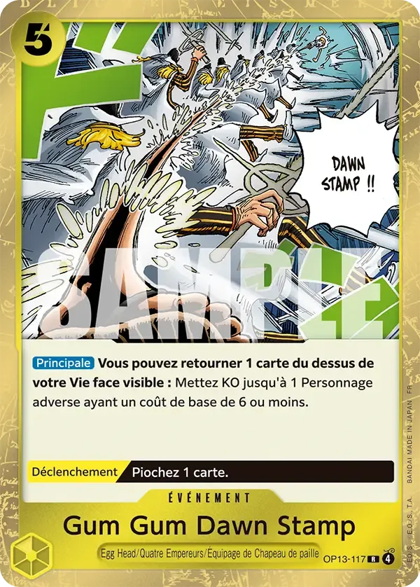 Carte One Piece Gum Gum Dawn Stamp - FR OP13-117 R Successeurs Neuf FR LorenZone