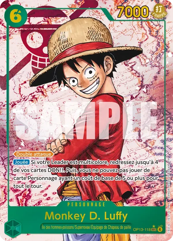 Carte One Piece Monkey D. Luffy V2 - FR OP13-118 SEC-P Successeurs Neuf FR LorenZone
