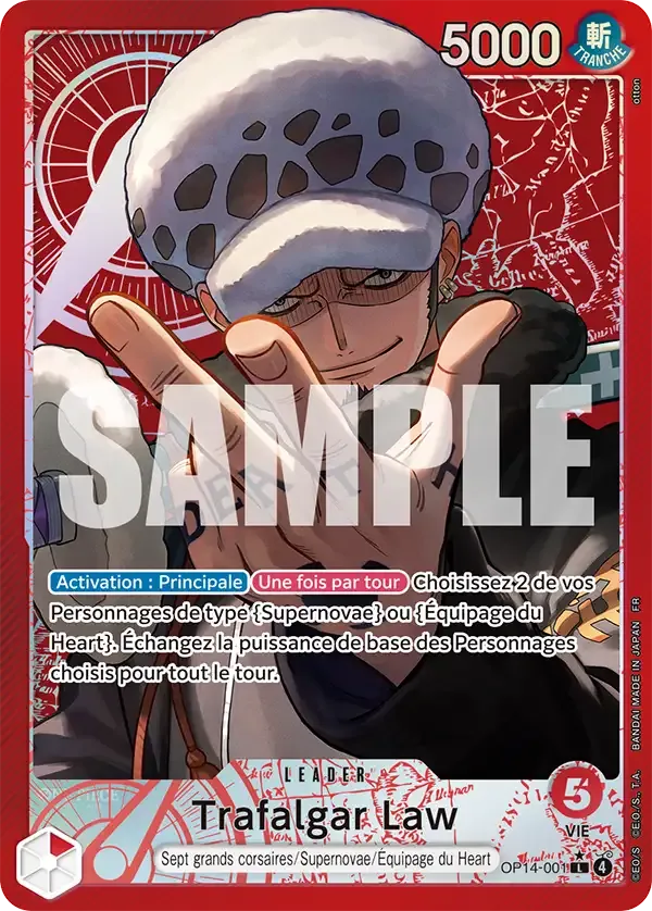Carte One Piece Trafalgar Law V2 - FR OP14-001 L-P Les Sept de la mer d’Azur Neuf FR LorenZone