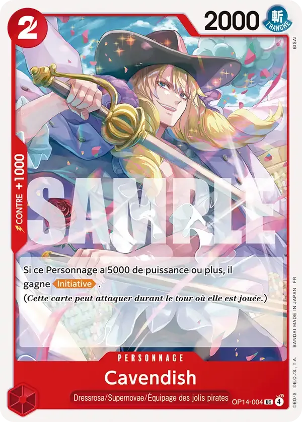 Carte One Piece Cavendish - FR OP14-004 UC Les Sept de la mer d’Azur Neuf FR LorenZone