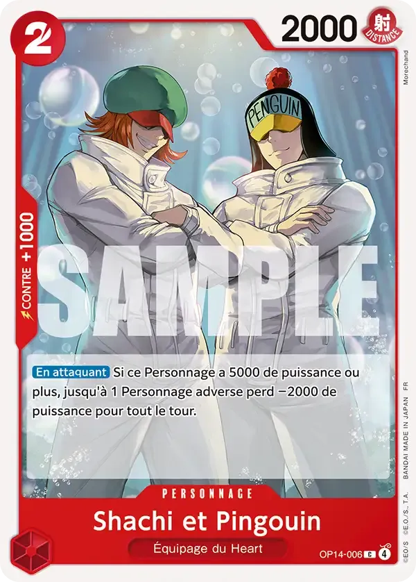 Carte One Piece Shachi et Pingouin - FR OP14-006 CO Les Sept de la mer d’Azur Neuf FR LorenZone