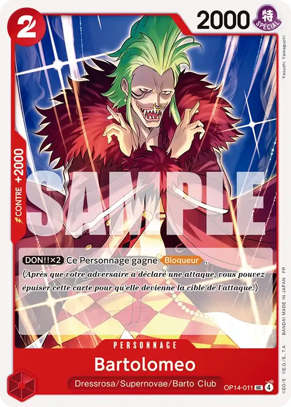Carte One Piece Bartolomeo - FR OP14-011 UC Les Sept de la mer d’Azur Neuf FR LorenZone