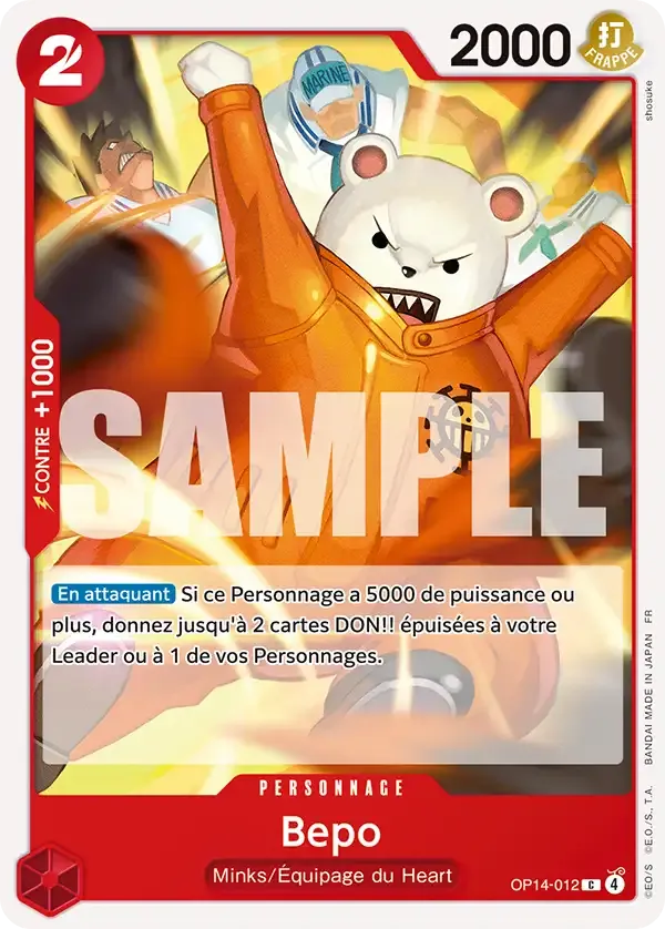 Carte One Piece Bepo - FR OP14-012 CO Les Sept de la mer d’Azur Neuf FR LorenZone